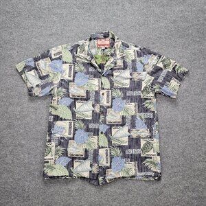 RJC‎ Hawaiian Shirt Mens Medium Floral Button Up Short Sleeve Tropical Turtle